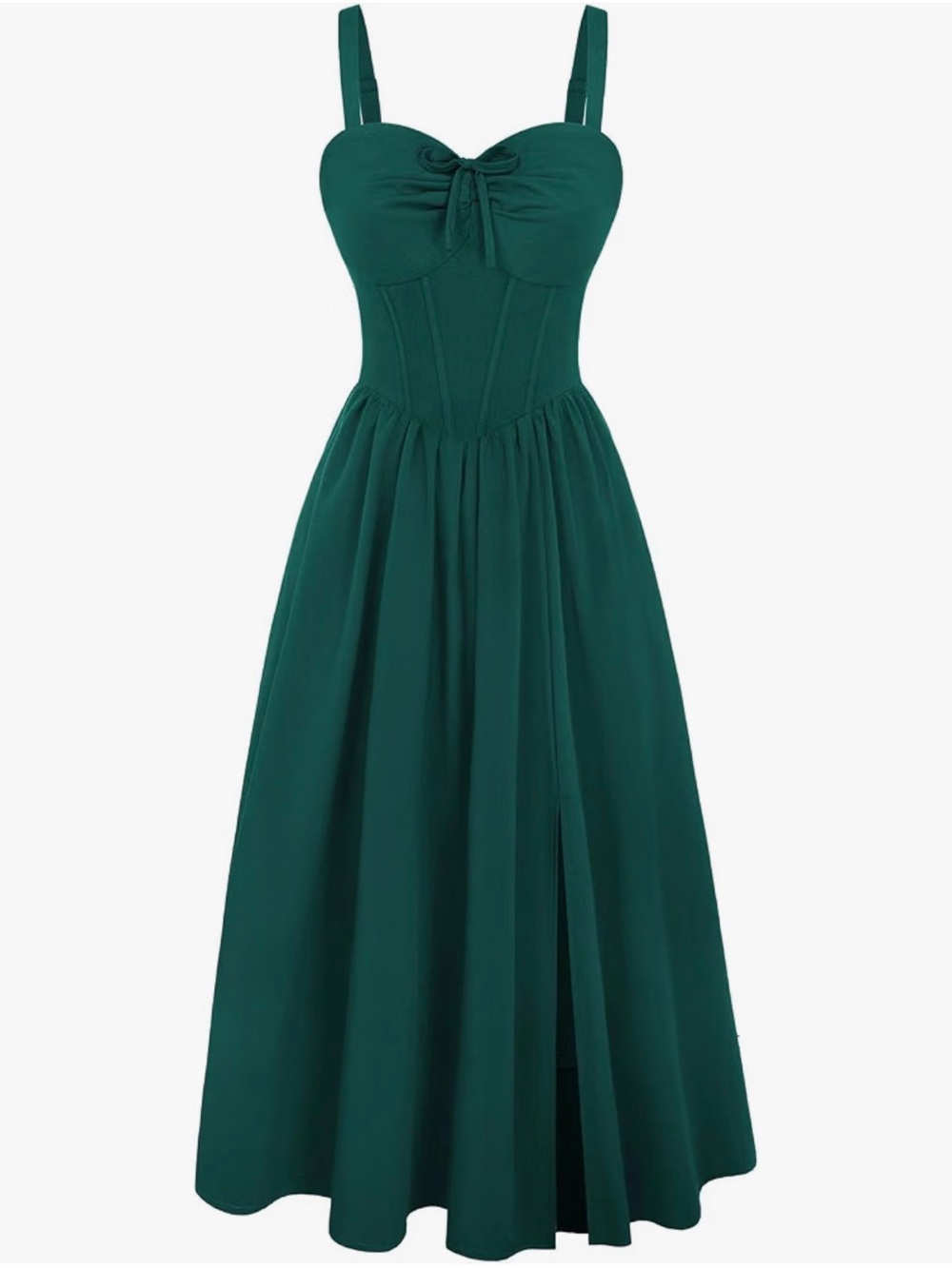 Scarlet Darkness Forest Green Maxi Dress with Sweetheart Neckline and Bow